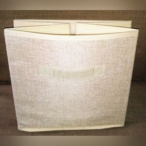 2/$8 Neutral Beige Weave Front Fabric Collapsible Storage Bin